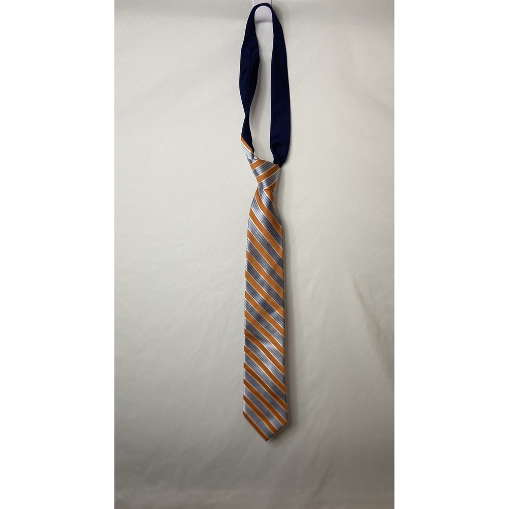 Tommy Hilfiger‎ Mens Tie Orange Blue Striped 100% Silk Neck Tie Necktie - Picture 2 of 13